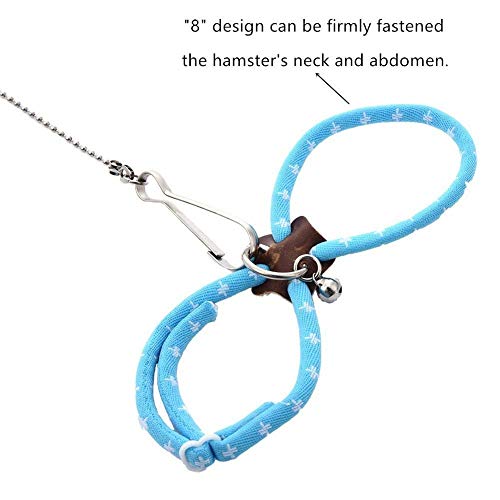 Hypeety Hamster Training Lead Leash Nylon for Hamster Rat Squirrel Gerbil Pet Cage Playhouse Leashes Band Finder Collar Bell (Blue)