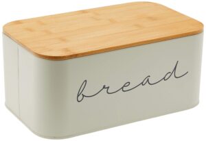 bloomingville metal bread bin with bamboo lid, 11.75"l x 7"h, grey