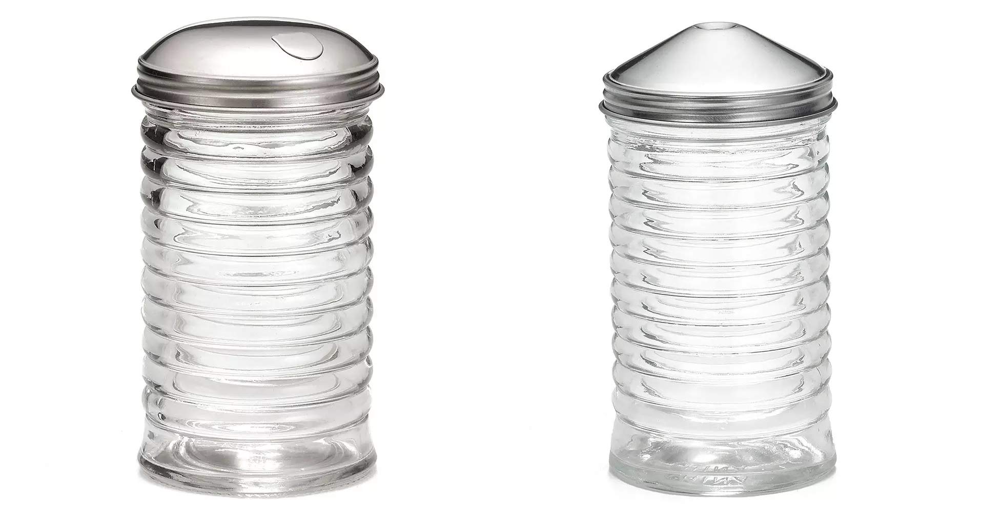 (Set of 2) Beehive Sugar Pourer and Powdered Creamer Dispenser Set, Glass with Stainless Steel Lids 12 ounce