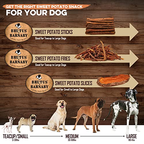 BRUTUS & BARNABY Thick Cut Sweet Potato Dog Treat Full Slices - Single Ingredient Dried Sweet Potato Dog Treats - Vegan Low Fat All Natural Dog Treats - Healthy Dog Treats with No Added Preservatives