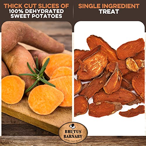 BRUTUS & BARNABY Thick Cut Sweet Potato Dog Treat Full Slices - Single Ingredient Dried Sweet Potato Dog Treats - Vegan Low Fat All Natural Dog Treats - Healthy Dog Treats with No Added Preservatives