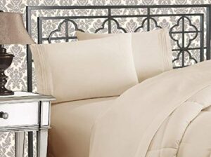 elegant comfort 1500 thread count wrinkle & fade resistant egyptian quality ultra soft luxurious 4-piece bed sheet set with deep pockets, queen beige