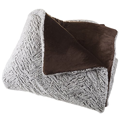 Faux Fur Comforter Set, 3 Piece King Comforter and Sham Set With Mink Faux Fur By Lavish Home – (King Size) (Grey / Chocolate / Black)