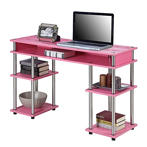 Convenience Concepts Designs2Go No Tools Student Shelves Desk, 47.25(L) x 15.75(W) x 30"(H), Pink