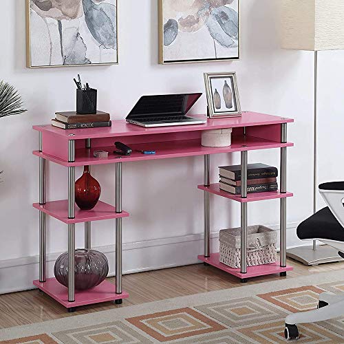 Convenience Concepts Designs2Go No Tools Student Shelves Desk, 47.25(L) x 15.75(W) x 30"(H), Pink