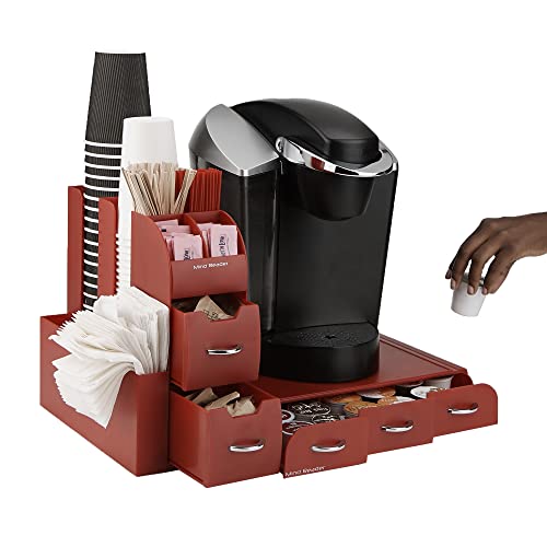 Mind Reader "Combine" 2-Piece Single Serve Coffee Pod Drawer and Condiment Organizer Station, Red