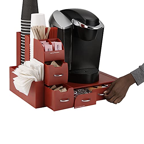 Mind Reader "Combine" 2-Piece Single Serve Coffee Pod Drawer and Condiment Organizer Station, Red