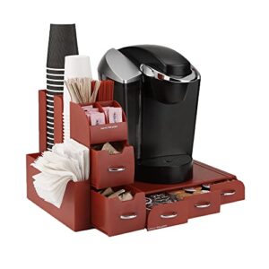 Mind Reader "Combine" 2-Piece Single Serve Coffee Pod Drawer and Condiment Organizer Station, Red