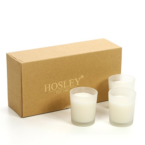 Hosley White Set of 8 Unscented Frosted Glass Filled Votive Candles Hand Poured Using a Vegetable Wax Blend