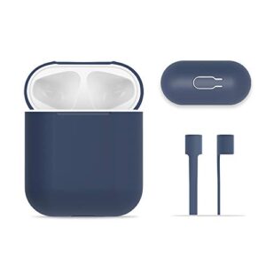 airpods case protective, frtma airpods silicone skin case with sport strap for apple airpods (midnight blue)