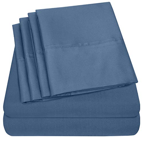 Full Size Bed Sheets - 6 Piece 1500 Supreme Collection Fine Brushed Microfiber Deep Pocket Full Sheet Set Bedding - 2 Extra Pillow Cases, Great Value, Full, Denim