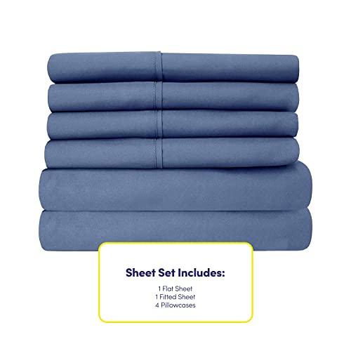 Full Size Bed Sheets - 6 Piece 1500 Supreme Collection Fine Brushed Microfiber Deep Pocket Full Sheet Set Bedding - 2 Extra Pillow Cases, Great Value, Full, Denim