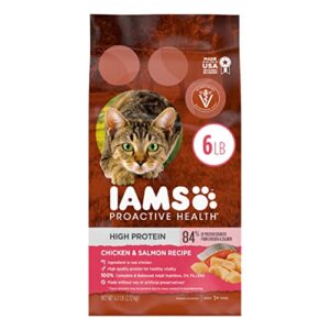 iams proactive health high protein adult dry cat food with chicken & salmon cat kibble, 6 lb. bag