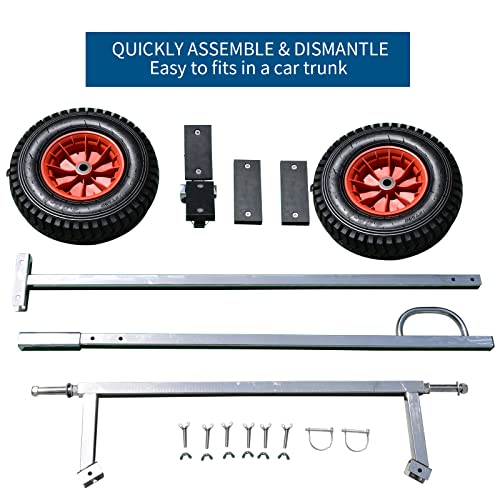 BRIS Stainless Steel Boat Launching Wheels Hand Dolly for Small Inflatable Boat Trailer