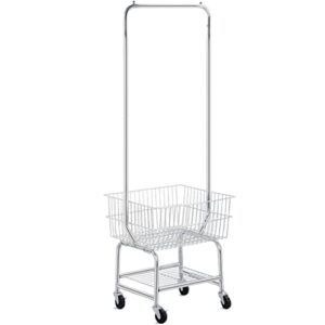 yaheetech rolling laundry bakset with wheels, laundry cart with hanging rack, metal laundry hamper basket butler cart with wheels and wire storage rack, silver