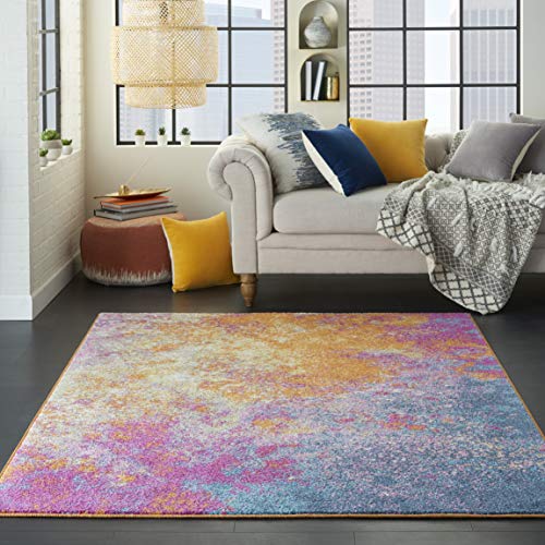 Nourison Passion Sunburst 5'3" x 7'3" Area-Rug, Modern, Abstract, Easy-Cleaning, Non Shedding, Bed Room, Living Room, Dining Room, Kitchen, (5' x 7')