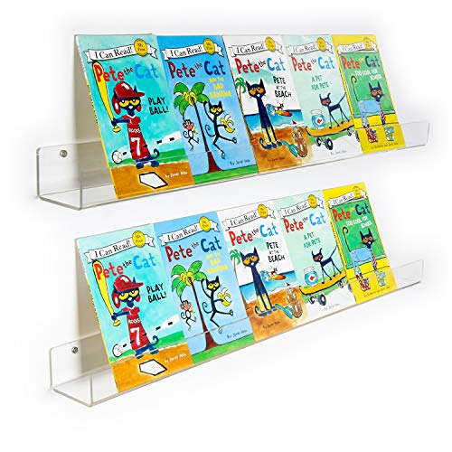 NIUBEE 2 -Packs Kids Acrylic Floating Bookshelf 36 Inch, Clear Bathroom Wall Floating Shelves, Invisible Wall Bookshelves Ledge Book Shelf, 50% Thicker with Free Screwdriver