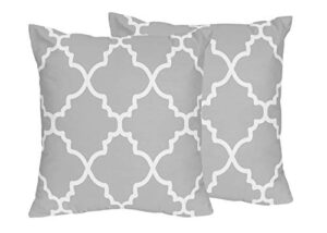 sweet jojo designs gray and white trellis decorative accent throw pillows set of 2