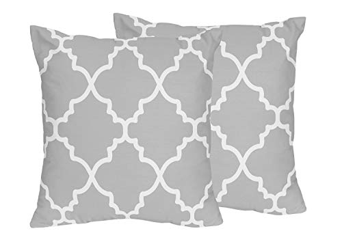 Sweet Jojo Designs Gray and White Trellis Decorative Accent Throw Pillows Set of 2