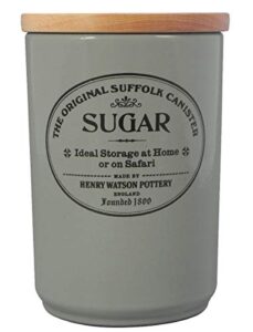 henry watson airtight sugar canister in dove grey, made in england