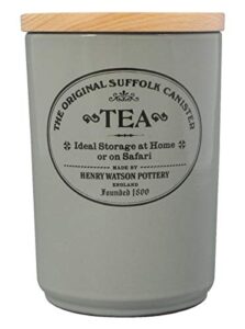 henry watson airtight tea canister in dove grey, made in england