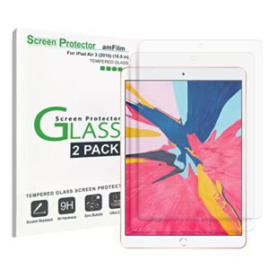 amfilm glass screen protector for ipad air 3, ipad pro 10.5" (2017), apple pencil compatible, tempered glass, 2 pack