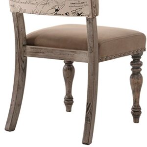 Roundhill Furniture Birmingham Script Printed Driftwood Finish Dining Chair with Nail head, Set of 2,