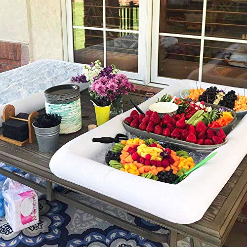 Inflatable Serving Bar Salad Ice Tray Food Drink Containers - BBQ Picnic Pool Party Supplies Buffet Luau Cooler,with a Drain Plug