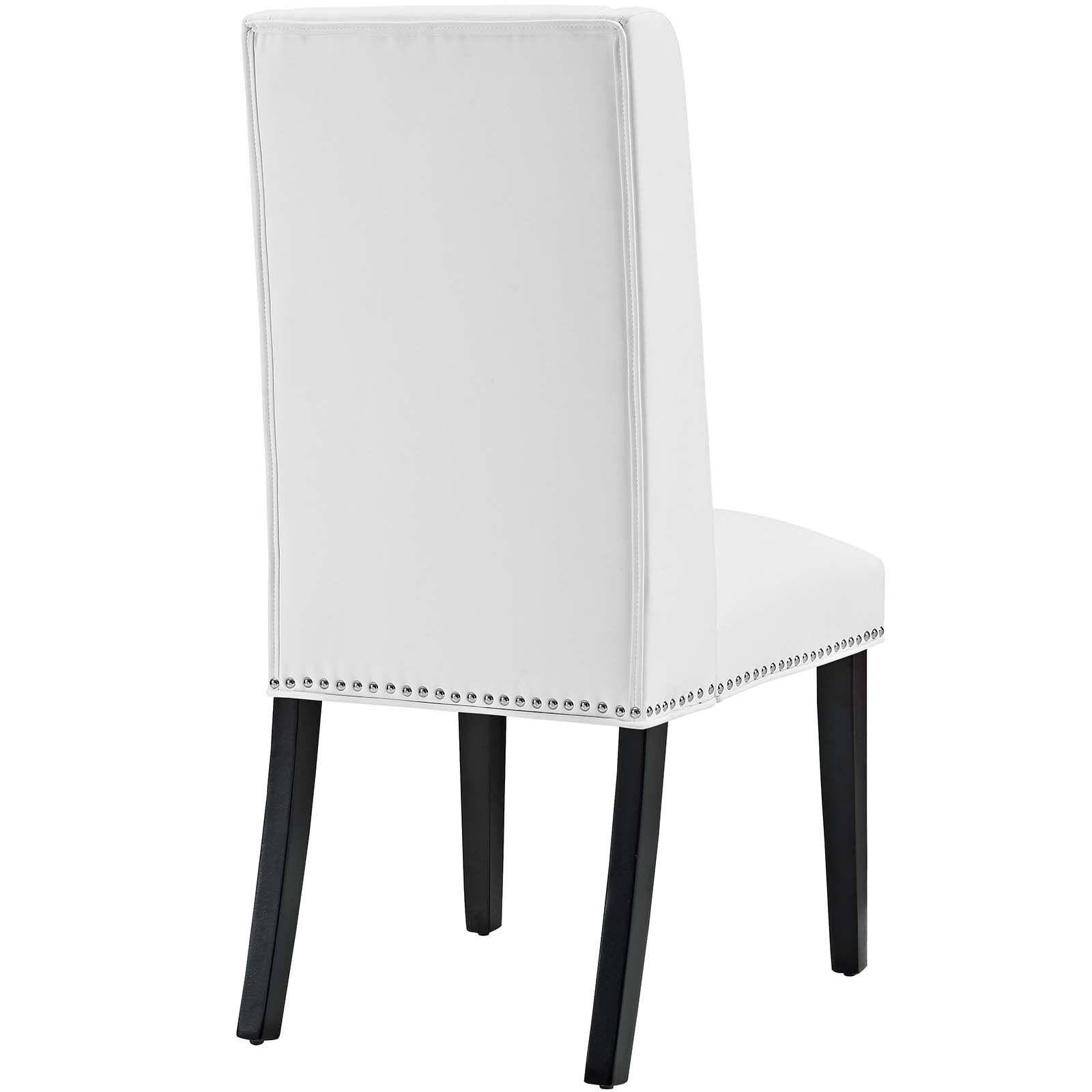 Modway Baron Modern Tall Back Wood Faux Leather Upholstered Two Dining Chairs in White