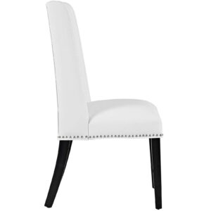 Modway Baron Modern Tall Back Wood Faux Leather Upholstered Two Dining Chairs in White