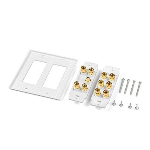 Home Theater 5.1 Surround Sound Distribution Wall Plate 10 Banana Binding Post Coupler for 5 Speakers and 1 RCA for Subwoofer