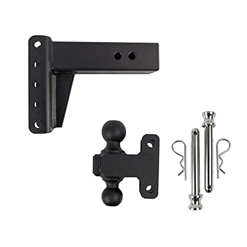 Bulletproof Hitches 3.0" Adjustable Extreme Duty (36,000lb Rating) 4" Drop/Rise Trailer Hitch with 2" and 2 5/16" Dual Ball (Black Textured Powder Coat, Solid Steel)