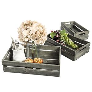 MyGift Vintage Gray Wood Decorative Storage Box with Handles, Country Rustic Nesting Open Top Bin, Set of 3