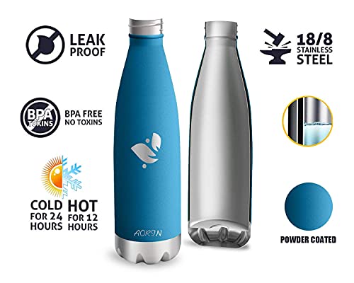 AORIN Vacuum Insulated Stainless Steel Water Bottle - 24 hrs Cooling & 12 hrs Keep Warm. Powder coating Scratch resistance Easy to clean