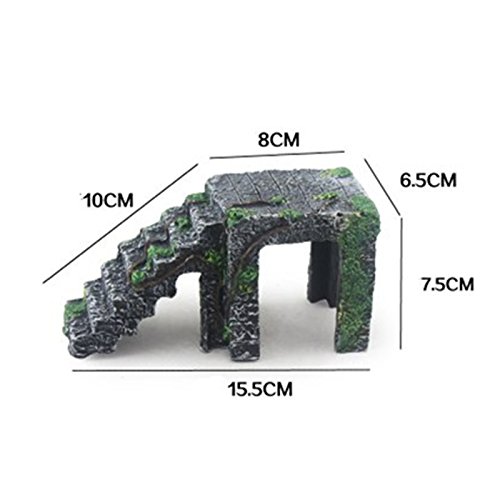 Yijiujiu Turtle Island Basking Platform, Blackstone Tortoise Basking Ramp Step Ledge and Cave Hide-Out Medium Aquarium Resin