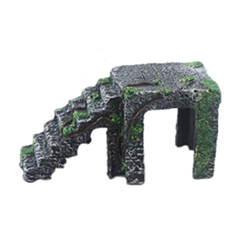 Yijiujiu Turtle Island Basking Platform, Blackstone Tortoise Basking Ramp Step Ledge and Cave Hide-Out Medium Aquarium Resin