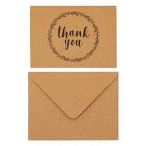 Best Paper Greetings 120 Pack Bulk Thank You Cards with Envelopes, Blank Kraft Paper Notes with V-Flap Envelopes for Wedding, Graduation, Baby Shower, Business, Funeral, Birthday (3.5x5 in)