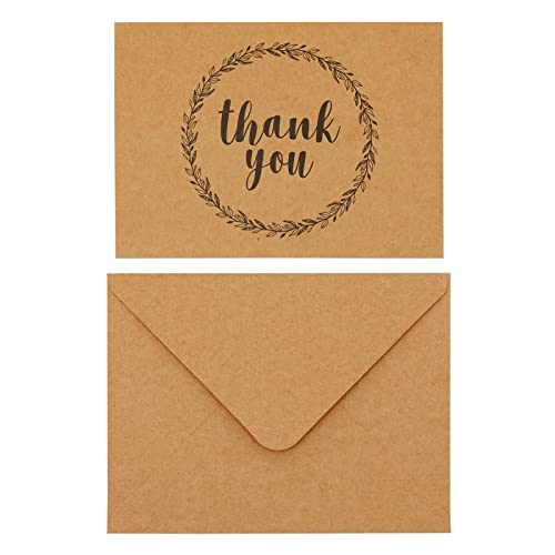 Best Paper Greetings 120 Pack Bulk Thank You Cards with Envelopes, Blank Kraft Paper Notes with V-Flap Envelopes for Wedding, Graduation, Baby Shower, Business, Funeral, Birthday (3.5x5 in)