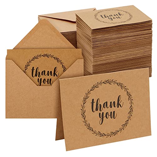 Best Paper Greetings 120 Pack Bulk Thank You Cards with Envelopes, Blank Kraft Paper Notes with V-Flap Envelopes for Wedding, Graduation, Baby Shower, Business, Funeral, Birthday (3.5x5 in)