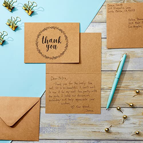 Best Paper Greetings 120 Pack Bulk Thank You Cards with Envelopes, Blank Kraft Paper Notes with V-Flap Envelopes for Wedding, Graduation, Baby Shower, Business, Funeral, Birthday (3.5x5 in)