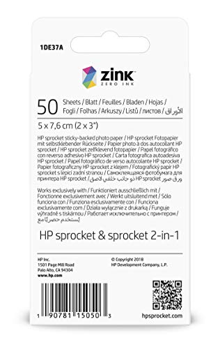 HP 1DE37A, 5 x 7.6 cm/2 x 3 Inch, Sprocket Photo Paper Sticky-Backed, 290 GSM, 50 Sheets