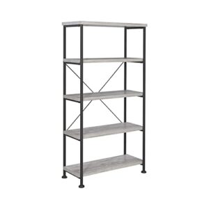 coaster furniture analiese rustic industrial 4 shelf bookcase bookshelf etagere composite wood shelves metal frame gray driftwood black 801546