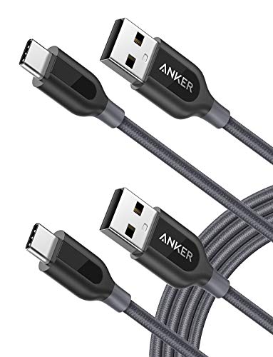 USB Type C Cable, Anker [2-Pack 6ft] Powerline+ USB-C to USB-A, Double-Braided Nylon Fast Charging Cable, for Samsung Galaxy S10/ S9 / S9+ / S8 / S8+ , iPad Pro 2018, MacBook and More(Gray)