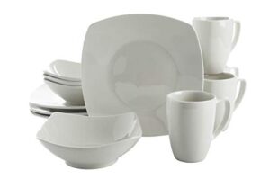 gibson home amelia court porcelain dinnerware set, service for 4 (12pcs), white (soft square)