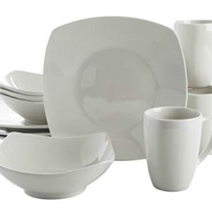 Gibson Home Amelia Court Porcelain Dinnerware set, Service for 4 (12pcs), White (Soft Square)