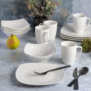 Gibson Home Amelia Court Porcelain Dinnerware set, Service for 4 (12pcs), White (Soft Square)