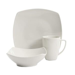 Gibson Home Amelia Court Porcelain Dinnerware set, Service for 4 (12pcs), White (Soft Square)