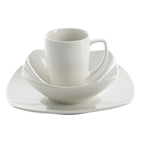 Gibson Home Amelia Court Porcelain Dinnerware set, Service for 4 (12pcs), White (Soft Square)