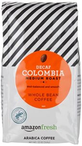 amazonfresh decaf colombia whole bean coffee, medium roast, 12 ounce