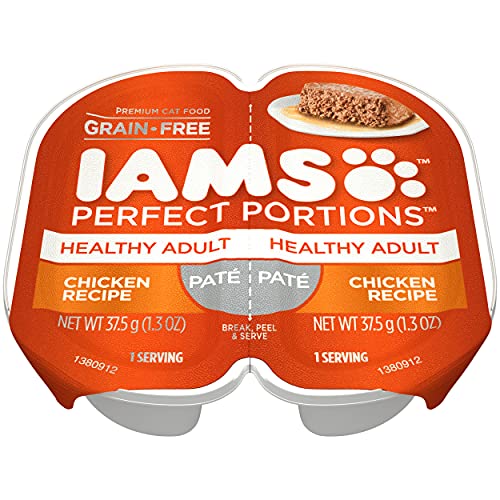 IAMS PERFECT PORTIONS Healthy Adult Grain Free* Wet Cat Food Paté, Chicken Recipe, (Pack of24) 2.6 oz. Easy Peel Twin-Pack Trays